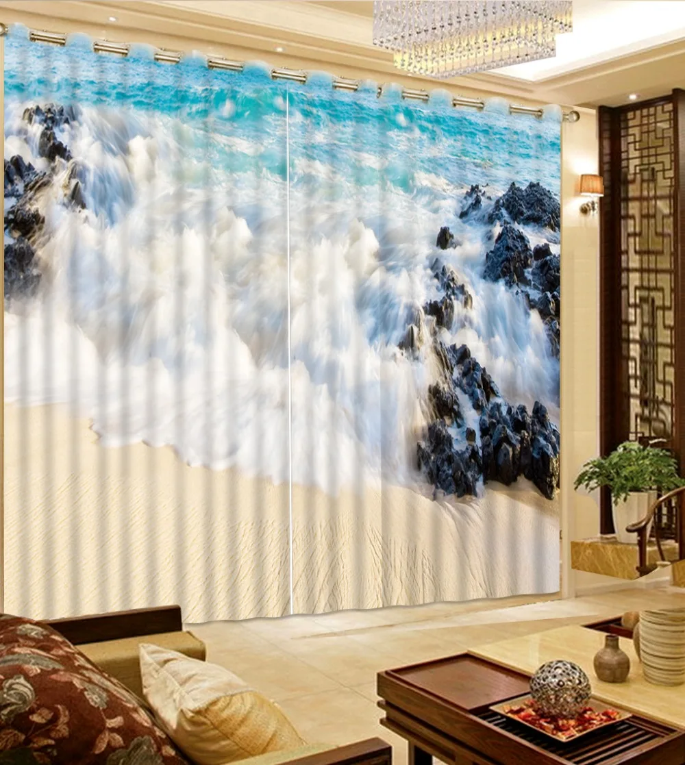 Новый пользовательский 3d красивый обычай гардины 3D печать пляжные Reef волны пейзаж современной гостиной шторы