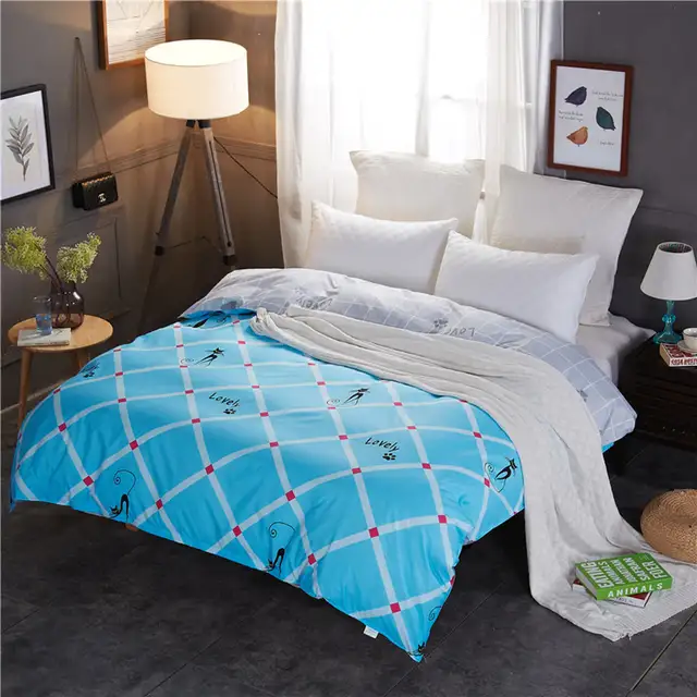 Light Blue White Stripes Pattern Polyester Duvet Cover 200x230cm