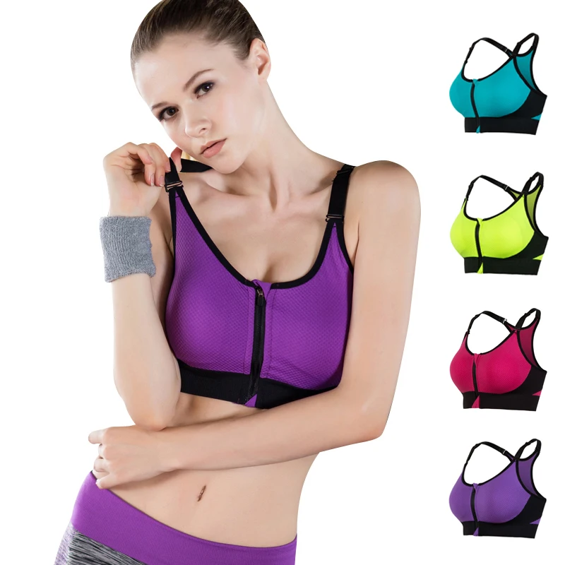 

2018 Sexy Front Zipper Yoga Bra Sport Bra Top for Women Gym Running Athletic Vest Underwear Shockproof Running Bra