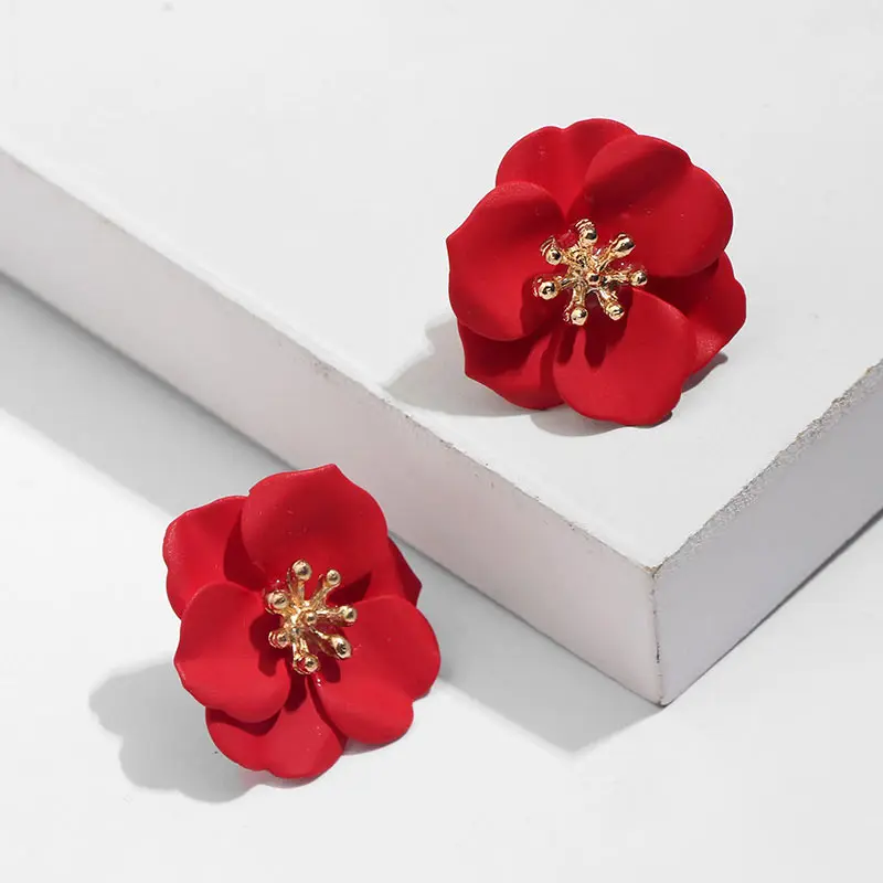 Flatfoosie трендовые корейские милые цветочные серьги-гвоздики для женщин геометрической формы, в стиле бохо металлические массивные серьги Модные ювелирные изделия подарок