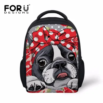 

FORUDESIGNS Children's Backpacks For Girls Cartoon Boston Terrier Orthopedic Backpack Baby's Satchel Kids Bags Mochila Infantil