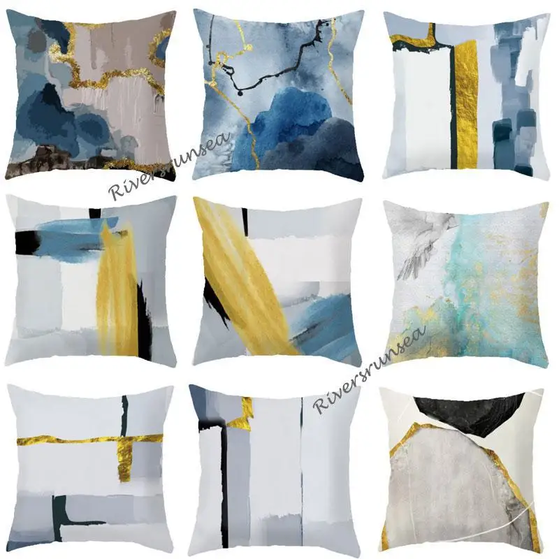 

Nordic Style Decoration Landscape Cushion Abstract Art Geometric Marble Creative Sofa Pillow For Living Room Chair Backrest