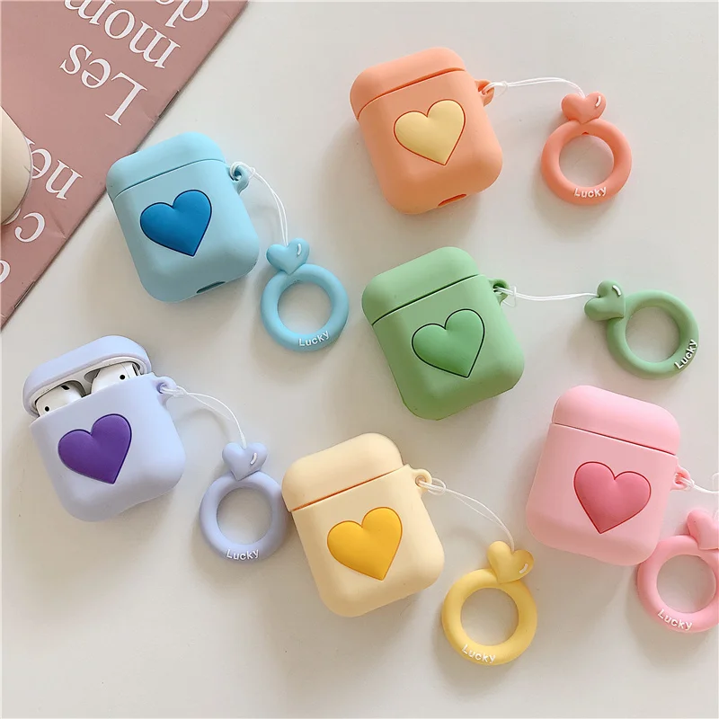 

3D Love Heart silicon Earphone case for Apple Airpods case protective cover Bluetooth Wireless Earphone Case Charging Box case