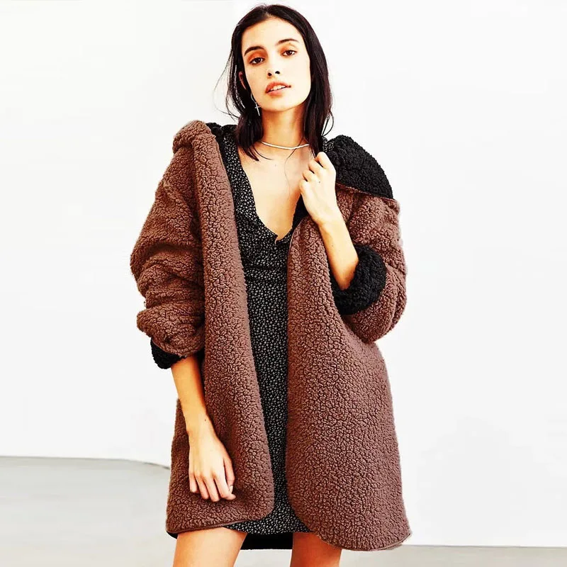 SHOWNO Womens Fall Winter Hooded Fluzzy Sherpa Faux Fur Cardigan Coat Outerwear SHOWNO Womens Fall Winter Hooded Fluzzy Sherpa Faux Fur Cardigan Coat Outerwear