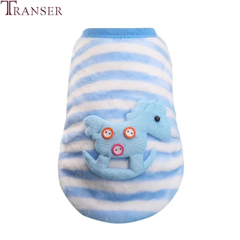 

Transer Pet Dog Warm Clothes Puppy Blue Striped Sleeveless Coral Fleece Coat Pets Winter Warm Outfit Sweater 71030