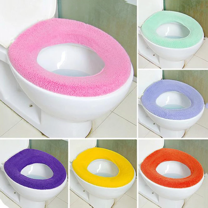 

Toilet Seat Cover Pads Simple Candy Color Warmer Washable Cloth O-shaped Flush Toilet Bathroom Products Pedestal Pan Cushion Pad