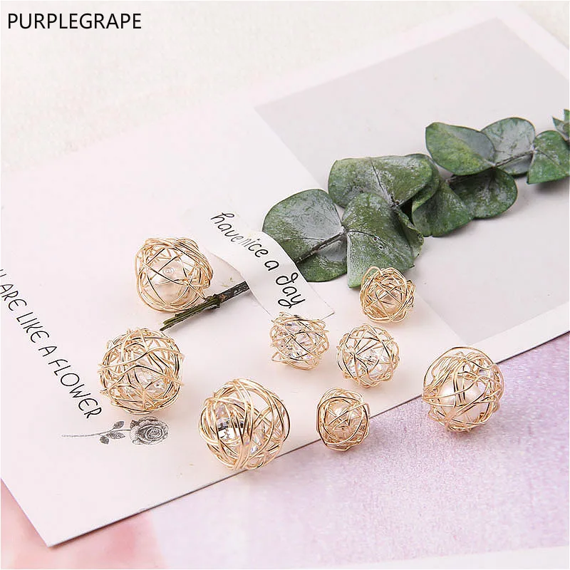 

Metal DIY Beads Jewelry Earrings Accessories Pendant Hand-made Material Winding Inlaid Pearl Zircon 6pcs