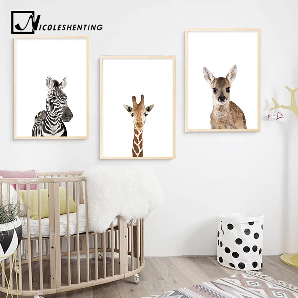 

Baby Animal Zebra Giraffe Deer Wall Art Canvas Poster Nordic Nursery Prints Painting Picture Children Kids Bedroom Decoration