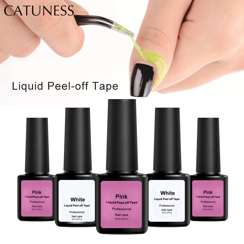 

CATUNESS Lucky White Pink Liquid soak Nail Polish Art Tape fashion Latex Tape Professional Easy Clean Liquid 8ml Peel-off Tape