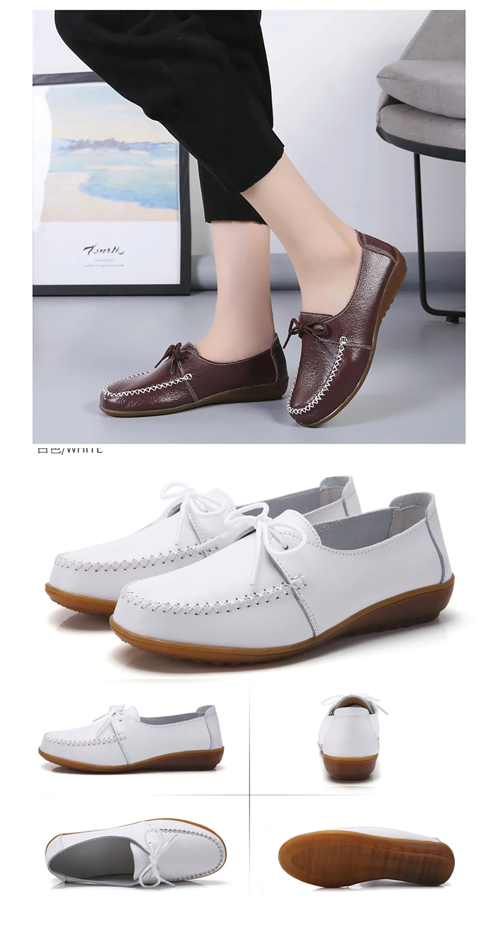 Genuine leather flats ladies Oxford shoes big size 270 loafers solid white shoes women new arrival casual flats woman shoes