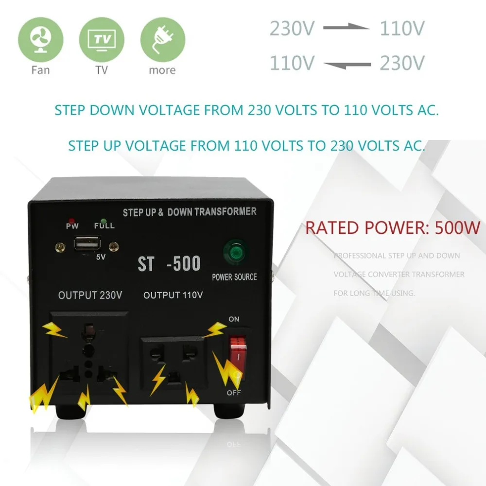 

Portable 500W Step Up Down Transformer With USB Port ST-500 AC Voltage Power Converter For Juicer Refrigerator Microwave EU Plug