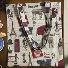 Yile вручную из хлопка и льна эко хозяйственная сумка с принтом Париж Лондон туристических 17224-5