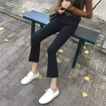 

flare trousers Women Skinny Pencil Ankle length Jeansy Ulzzang Harajuku Roupas 18-24 years old black skinny jeans College