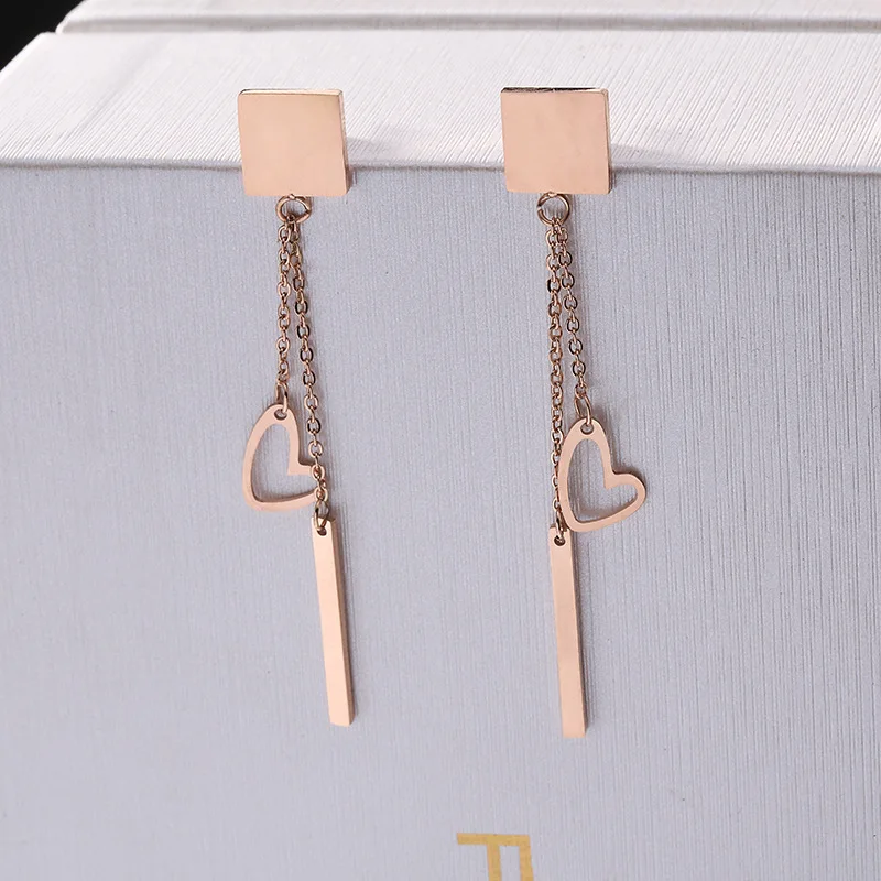 Download Hollow Heart Shaped Long Tassel Stainless Steel Dangle Earrings For Women New Fashion Gold Color ...