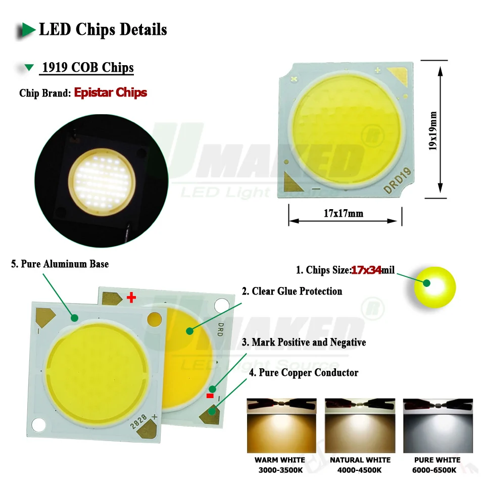 Светодиодные чипы 10 шт. 20 Вт 30 36 40 50 1818/1919/2525 мм Epistar Ra&gt95 17x34mil диод SMD COB потолочные