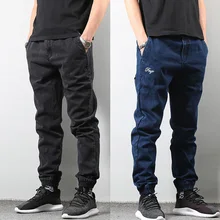 Японский стиль, модные мужские джинсы для бега, черный, синий цвет, уличная одежда, брюки в стиле панк, джинсы в стиле хип-хоп, мужские облегающие джинсы, брюки-карго, Homme