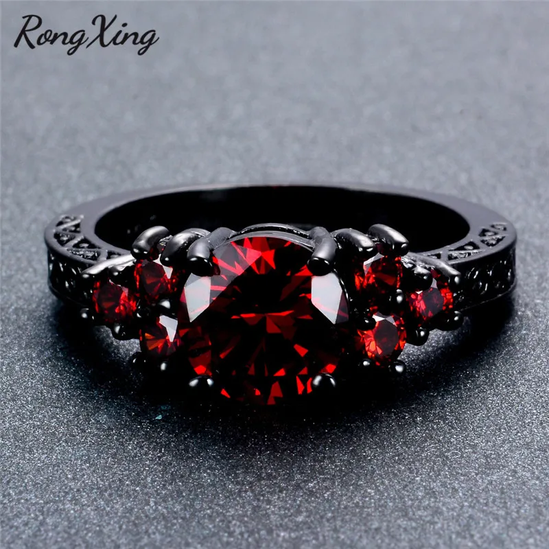 Rongxing старинный кольцо из чёрного золота с Красный Циркон серьги с камнем, соответствующий месяцу рождения июлю кольца для мужчин и женщин свадебные Модные украшения Обручение кольцо RB1353
