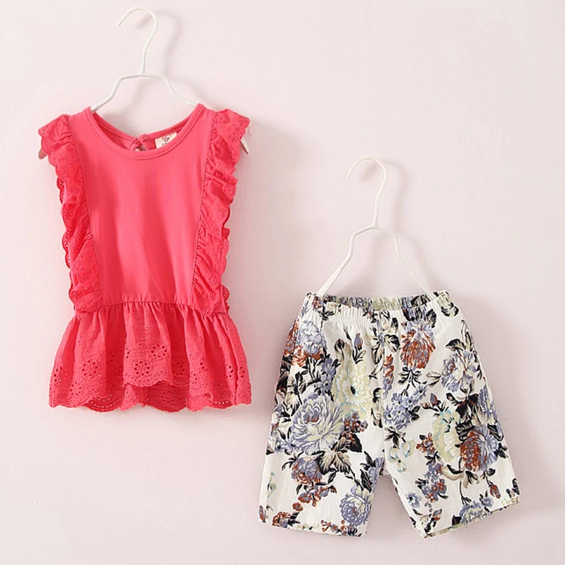 

Kids t-shirt Bow Solid Baby Girl Shirt+Shorts For Girls Flower Printing Girls Summer Sets Fashion Summer Kids Clothes 2243Z