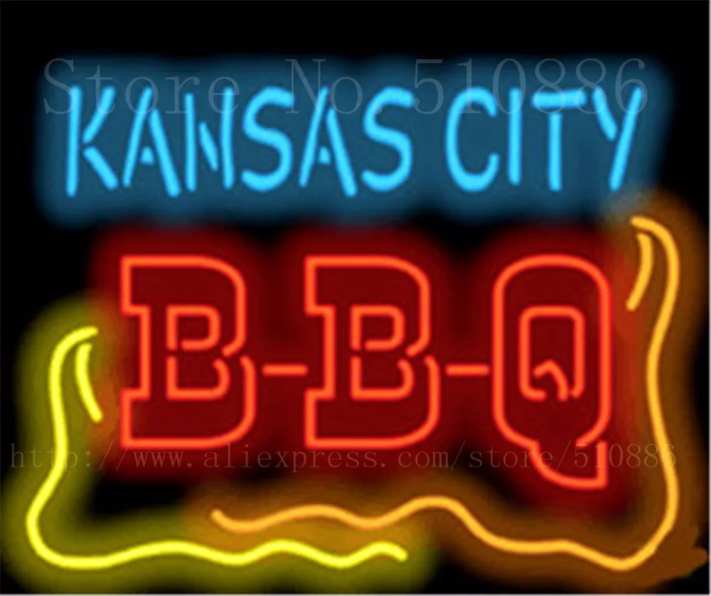 Kansas City BBQ Open Barbeque neon sign Glass Tube Bulbs Decor Businese