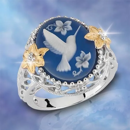

Vintage Enamel porcelain World Peace Dove Bird Rings For Women Men Female Hummingbird Flowers Finger Ring Cute jewelry dance