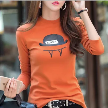 

Spring T-shirt boutique women's devil teeth Korean version of the self-cultivation cotton collar long-sleeved T-shirt basic