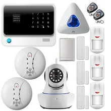 WI FI GSM GPRS de Seguridad Sistema de Alarma Teclado Táctil Android IOS APP Control Relay Cámara IP Sensor de Humo de Incendios