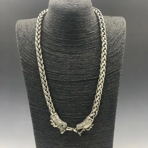 

Chinese antique Tibetan silver Copper hand-carved dragon head necklace