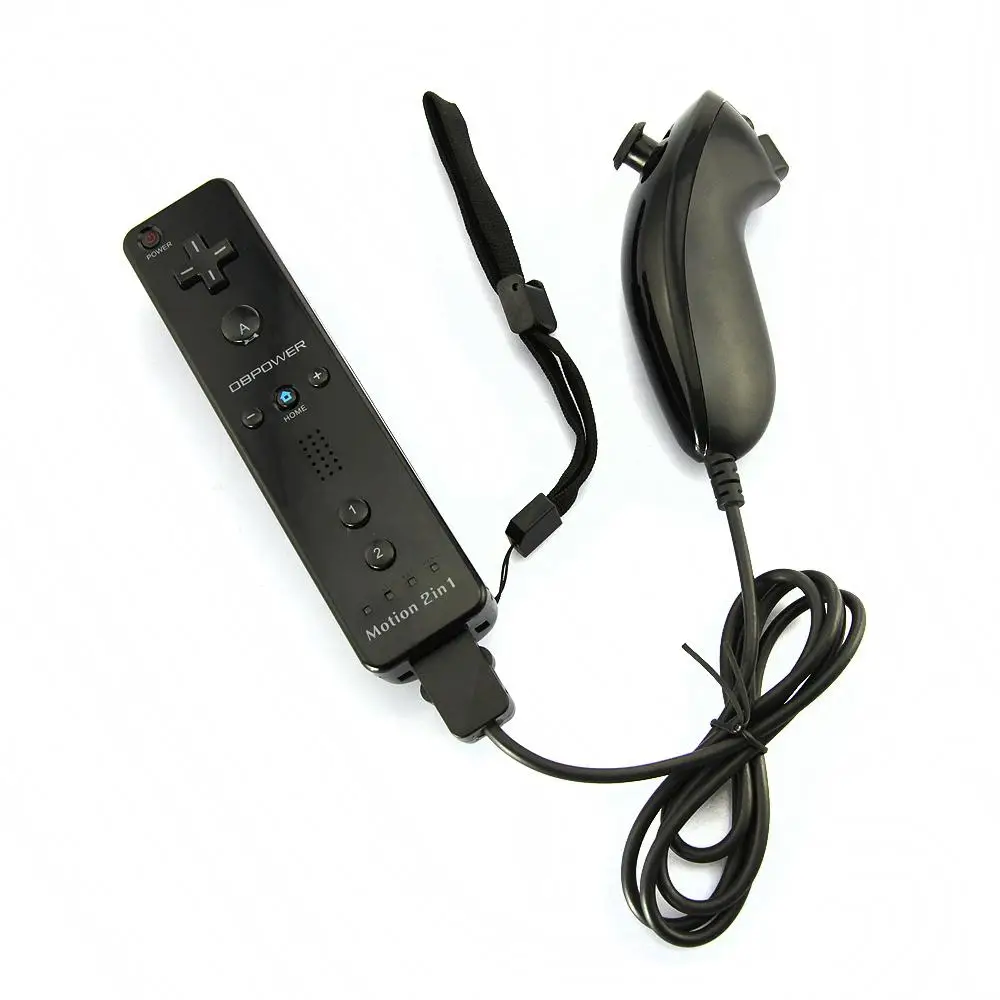 ViGRAND 5pcs 2 in 1 Black Wireless Remote Controller For Wii Built in Motion Plus Nunchuk With Shockproof Silicone Case