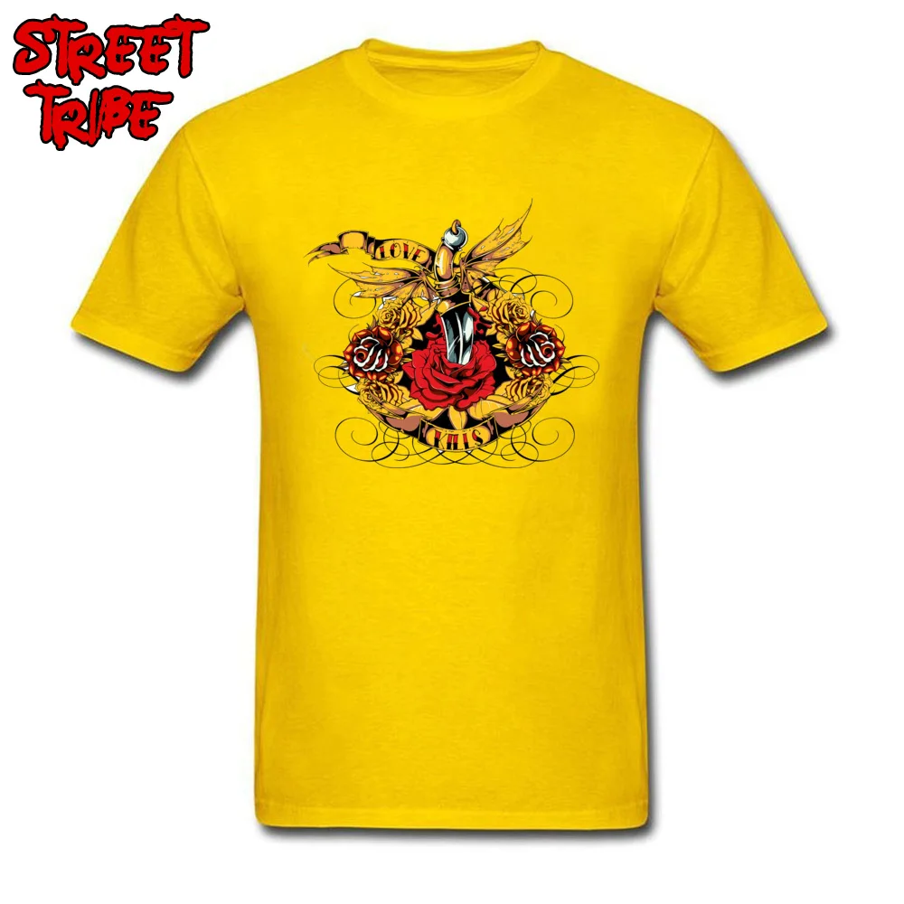 dagger rose825yy Round Collar Tshirts ostern Day Normal Tops T Shirt Short Sleeve Plain 100% Cotton Fabric Tops & Tees Men's dagger rose825yy yellow