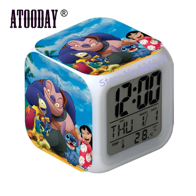Lilo & Stitc Alarm Clock Led Light 7 Color Change Lcd Display Watch Relogio De Mesa Wake Up Light Plastic Kids Gift birthday 5