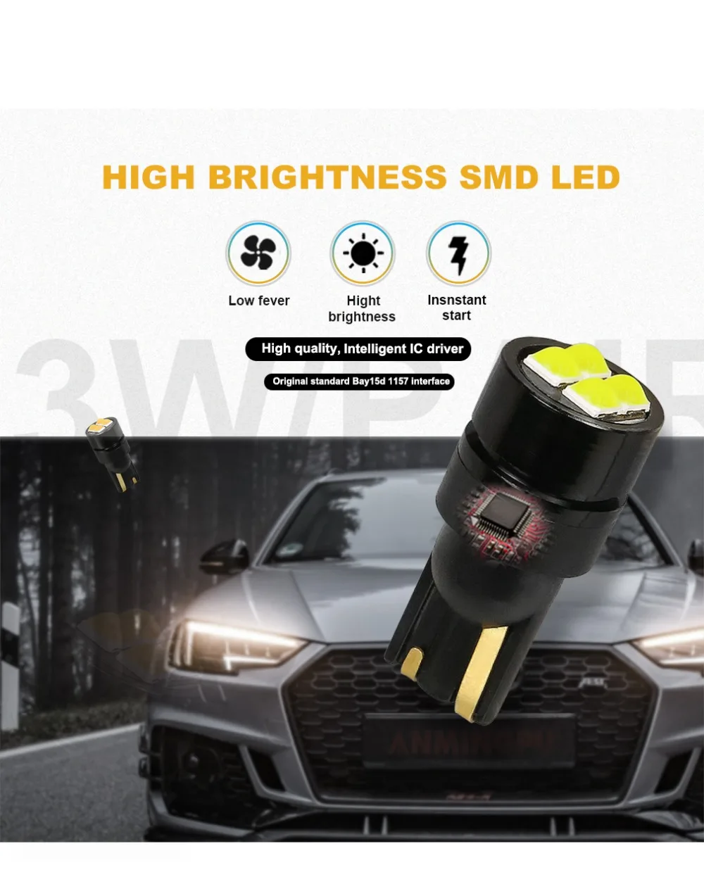 ANMINGPU T10 Led 10pcs Signal Lamp T10 Led W5W Canbus 3030 SMD 168 194 for Auto Interior Wedge Clearance Reading lamp 12V White