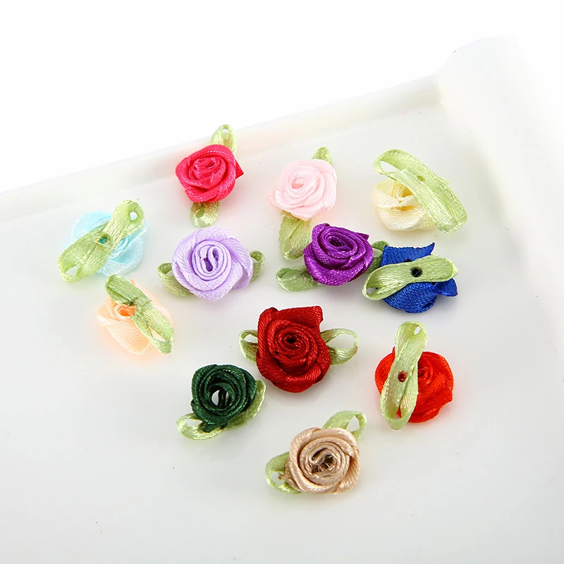 

100Pcs Mini Handmade Satin Rose Flower Head DIY Craft Supplie Wedding Party Decor Artificial Ribbon Rosettes Flowers Appliques