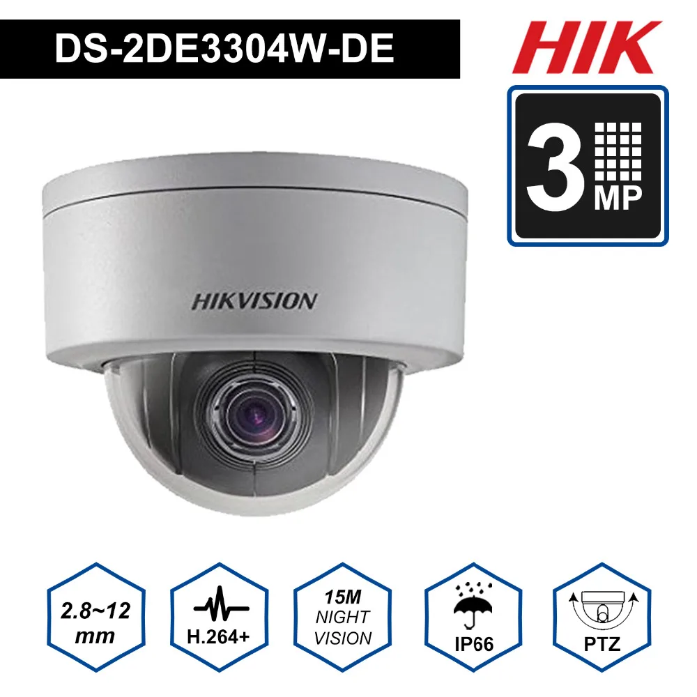 

Hik PTZ IP Camera DS-2DE3304W-DE 3MP Network Mini Dome Security Camera 4X 2.8~12mm Optical Zoom Support P2P Remote View