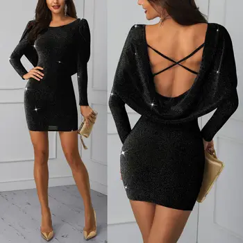 

Skirts 2019 New Sexy Hot Sale Women Long Sleeve Sexy Open Back Slim Crisscross Bodycon Clubwear Party Skirts