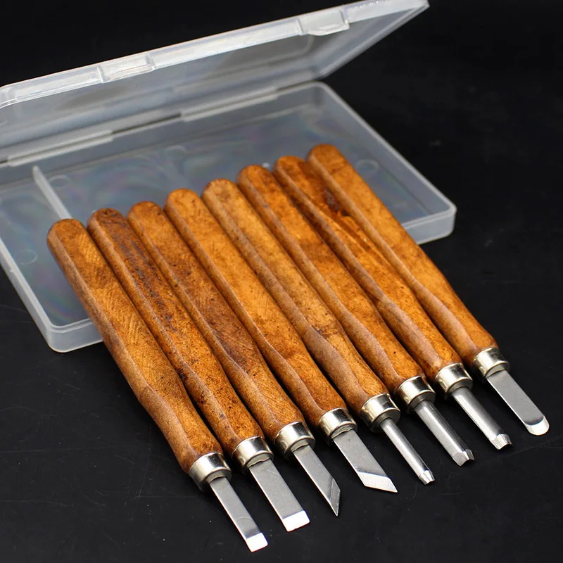 

141mm 3/8/12pcs Wood Carving Chisels Knife For Basic Woodcut Working DIY Tools and Detailed Hand Tools With Wooden Handle