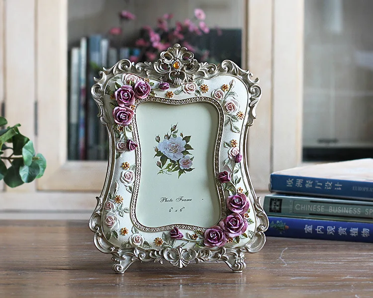

6 Inch Rose Resin Photo Frame Wedding Gift Crafts Desktop Decoration Picture Frame Home Decoration Wholesale