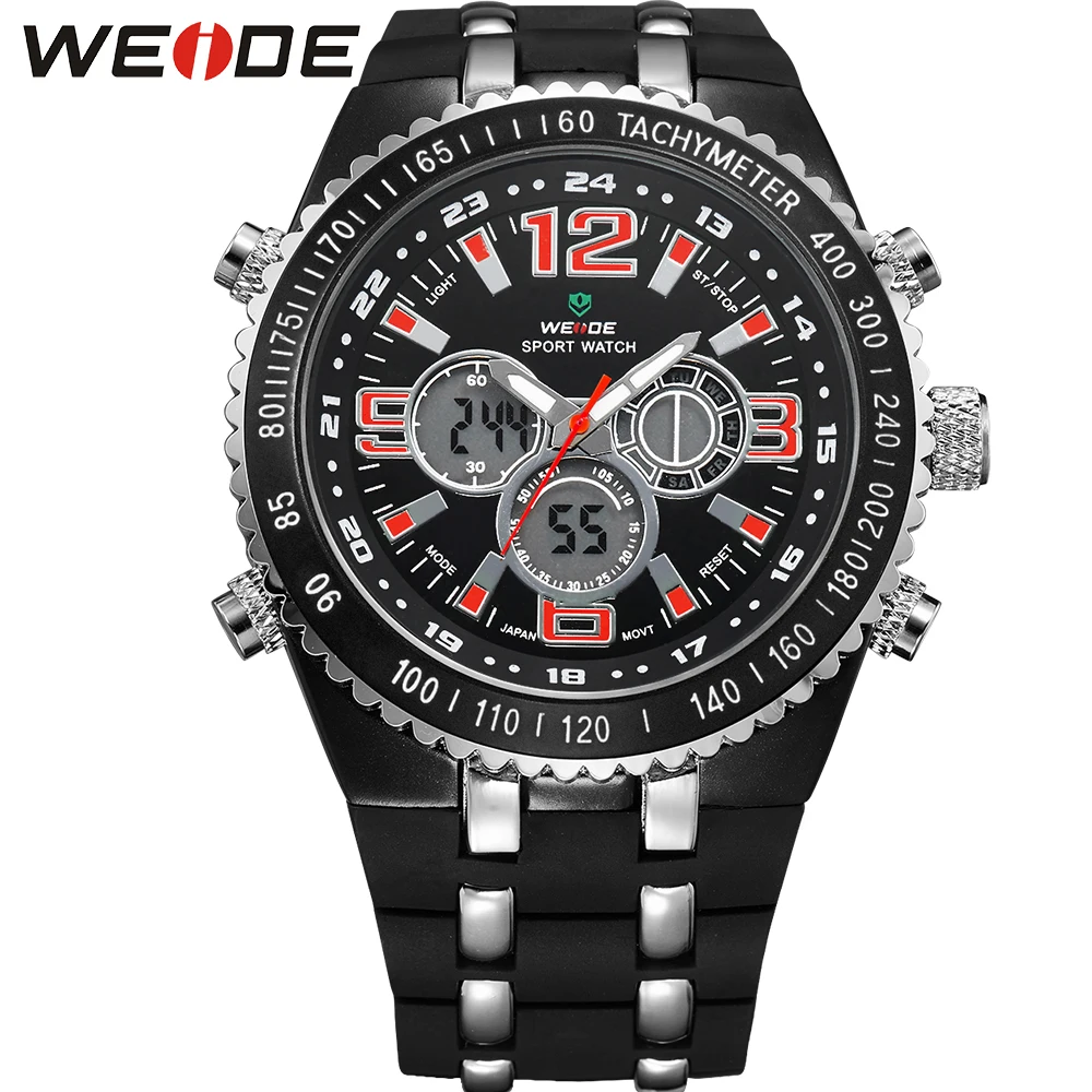 

WEIDE Big Dial Mens Sport Watch Waterproof Quartz Analog Digital Dual Time Display PU Bands Multi-Functional Watches For Men