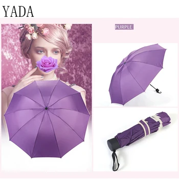 

YADA 10 Bone Folding Pure Color Charm Umbrella Rain Women uv Black Coating Umbrella High Quality Brand Windproof Umbrellas YS084