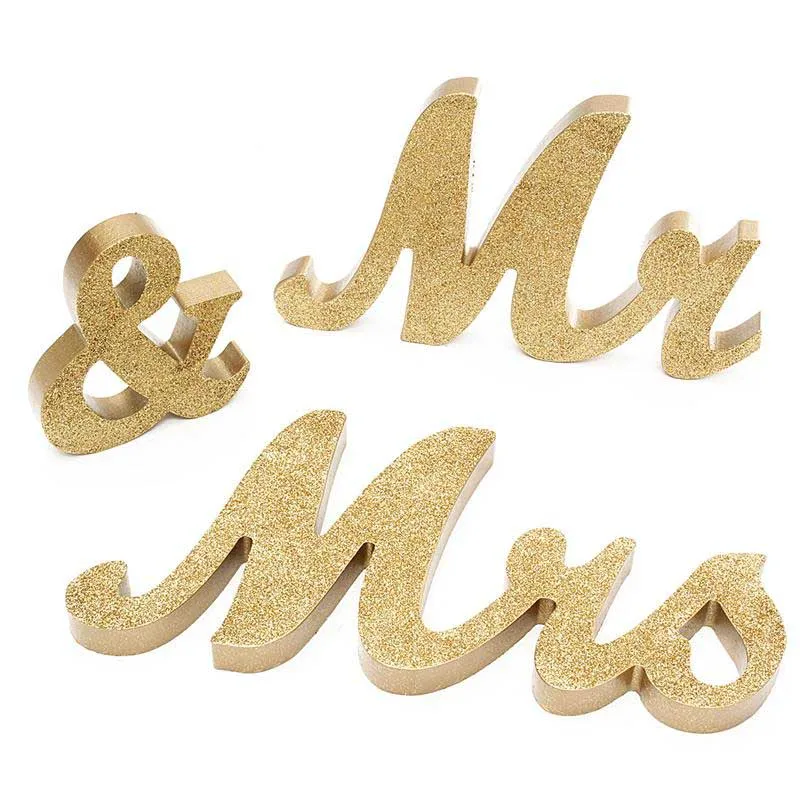 

Wedding Table Centerpiece Decoration Golden Mr & Mrs Wedding Marriage Letter ornaments Prop Party YU-Home