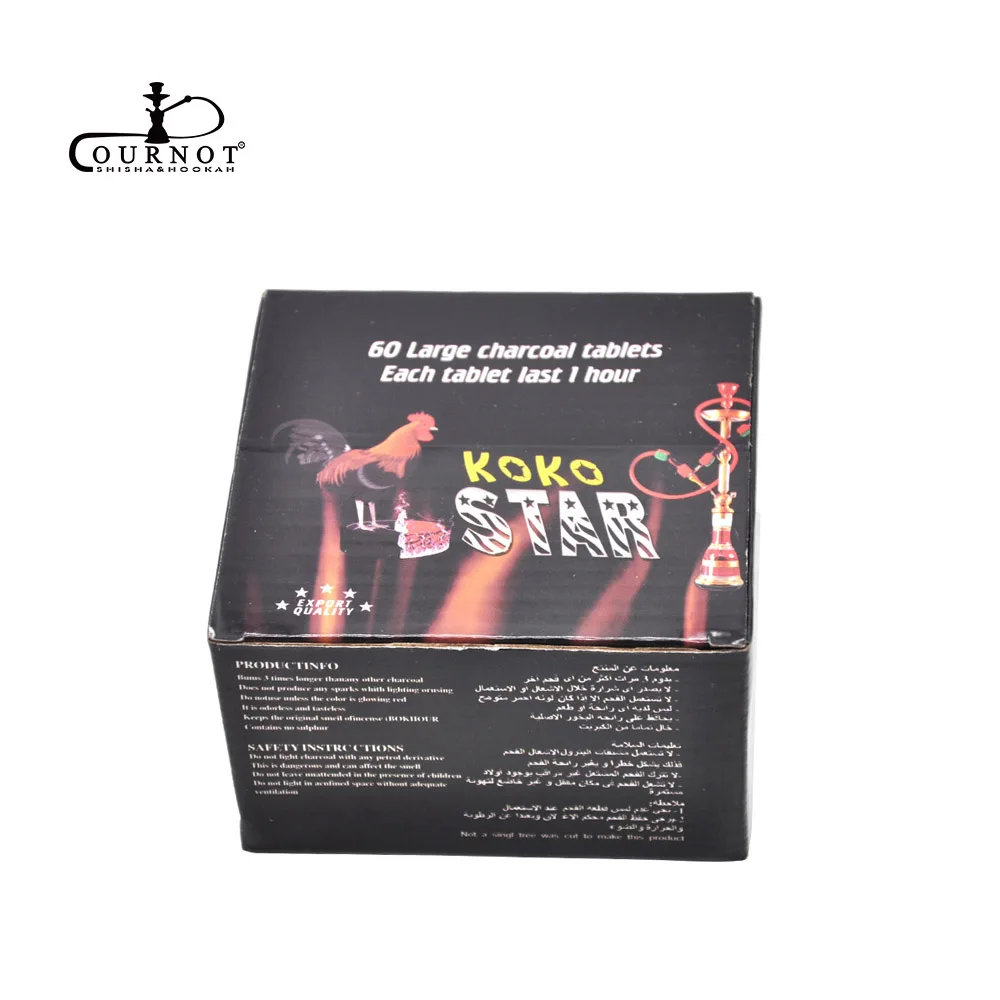 

COURNOT KOKO Coconut Shell Shisha Hookah Charcoal Slow Burning 60 Cubics /Box " Less Ash Smoke Lasting More Than 1.5 Hours