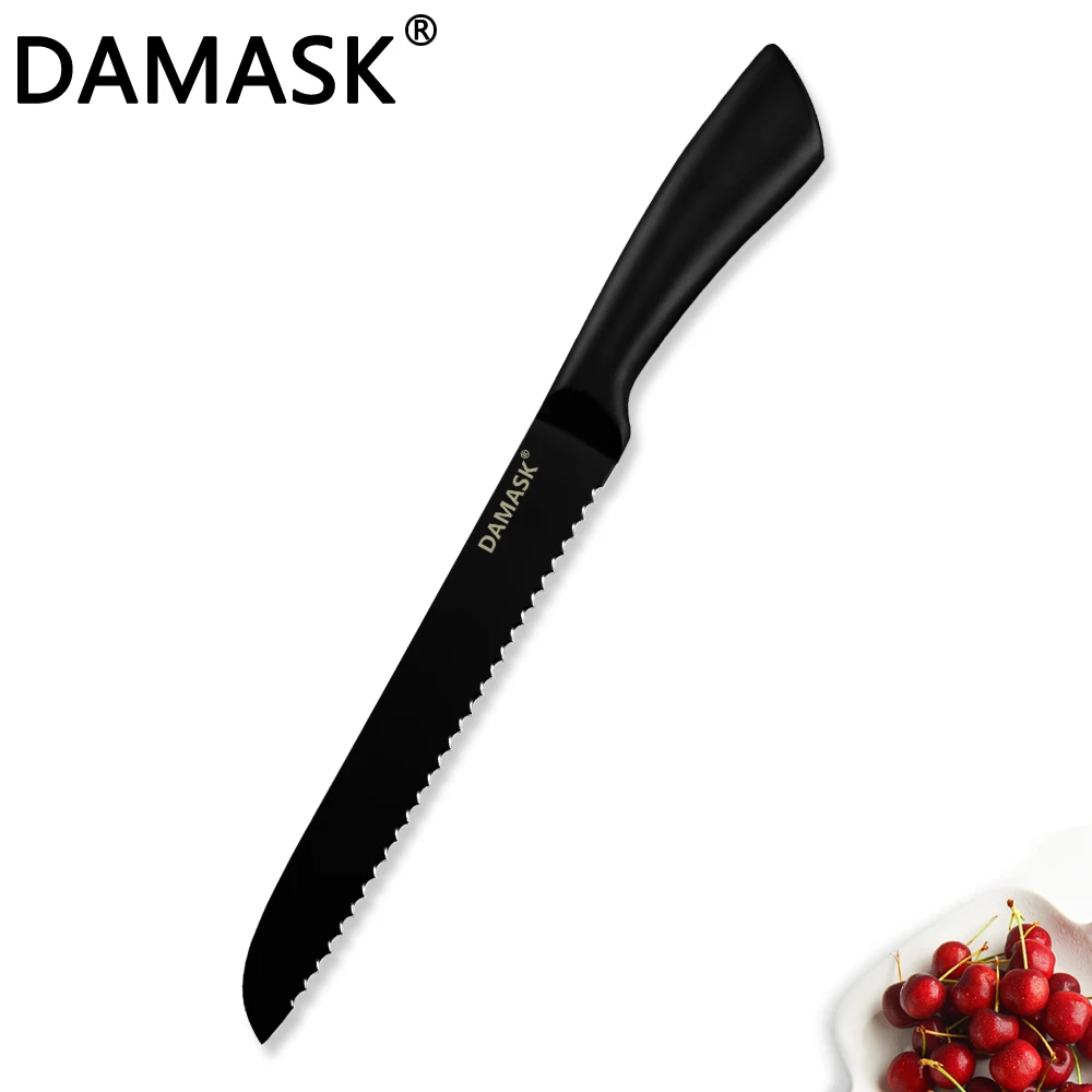 Дамасский черный кухонный нож, ножи из нержавеющей стали, японские кухонные ножи Santoku, профессиональные прочные кухонные приборы - Цвет: 8 inch Bread Knife