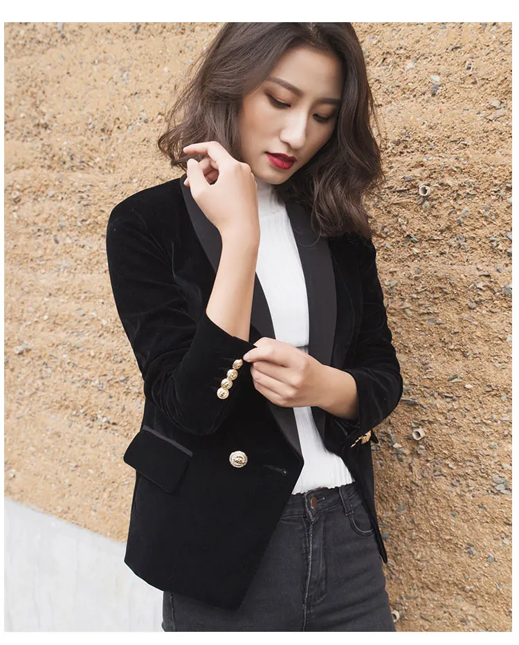 Style Bouton Court Nouveau Slim Petit Velours Femmes Blazers Femelle Un Manteau Automne 1 Noir Tempérament Décontracté Costume Veste WpwIqY