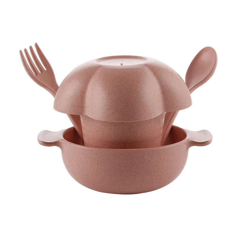 5 шт./компл. набор для кормления с Чаша плиты ложки, вилки Кубок Посуда набор бамбуковое волокно детская посуда BPA бесплатно эко - Цвет: Розовый