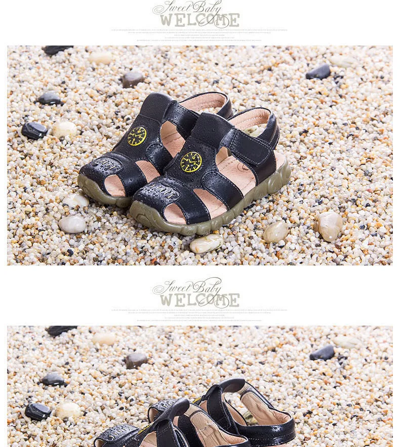 Детская обувь кожаные сандалии новая детская обувь на плоской подошве пляжные сандалии для малышей обувь из натуральной кожи для мальчиков и девочек 21-36