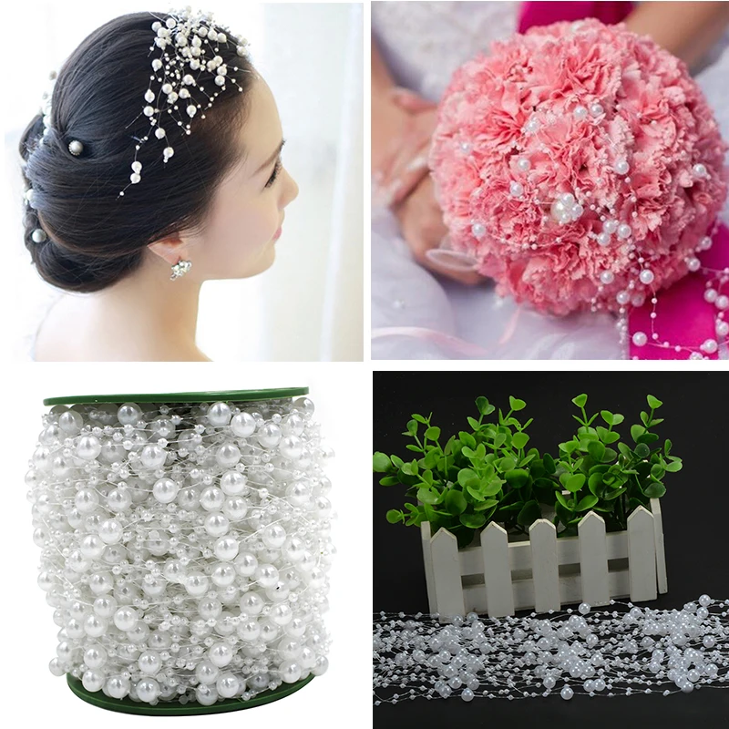 1 Meters 8+3mm Fishing Line Artificial Pearls Beads Chain Garland Flowers DIY Wedding Party Decoration Products Supply