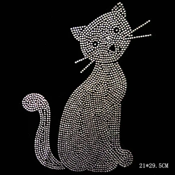 

2pc/lot Big Cat design iron on applique patches hot fix rhinestone motif designs iron on crystal transfers design for shirt