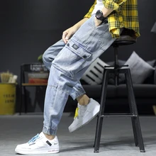 Осенние новые оригинальные мужские джинсы размера плюс с боковыми карманами, джинсовые брюки карго, мужские свободные высококачественные байкерские джинсы, Мужские повседневные штаны для бега