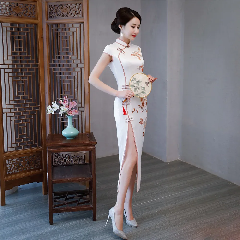Шанхай история длинное платье Ципао из искусственного шелка в китайском стиле длинное платье Чонсам китайское восточное платье для женщин