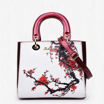 

Flower Patent Leather Women Handbag Big Women's Shoulder Bags Famous Brand Design Lady Tote Handbag Colour Printing Crossbody