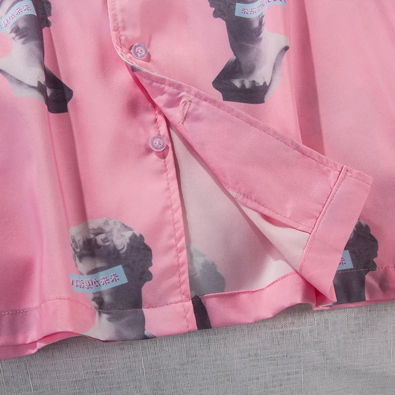 Мужская розовая рубашка с отложным воротником с принтом, лето, Гавайский стиль, короткий рукав, мужские рубашки